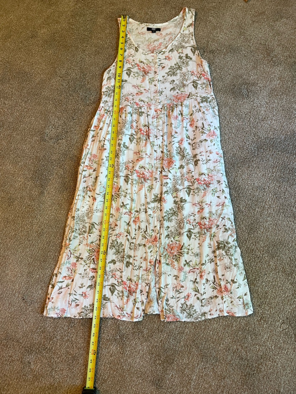 Frye Floral Midi Dress in Ivory and Blush Sleeveless Botton Front Size M Boho - Picture 13 of 14